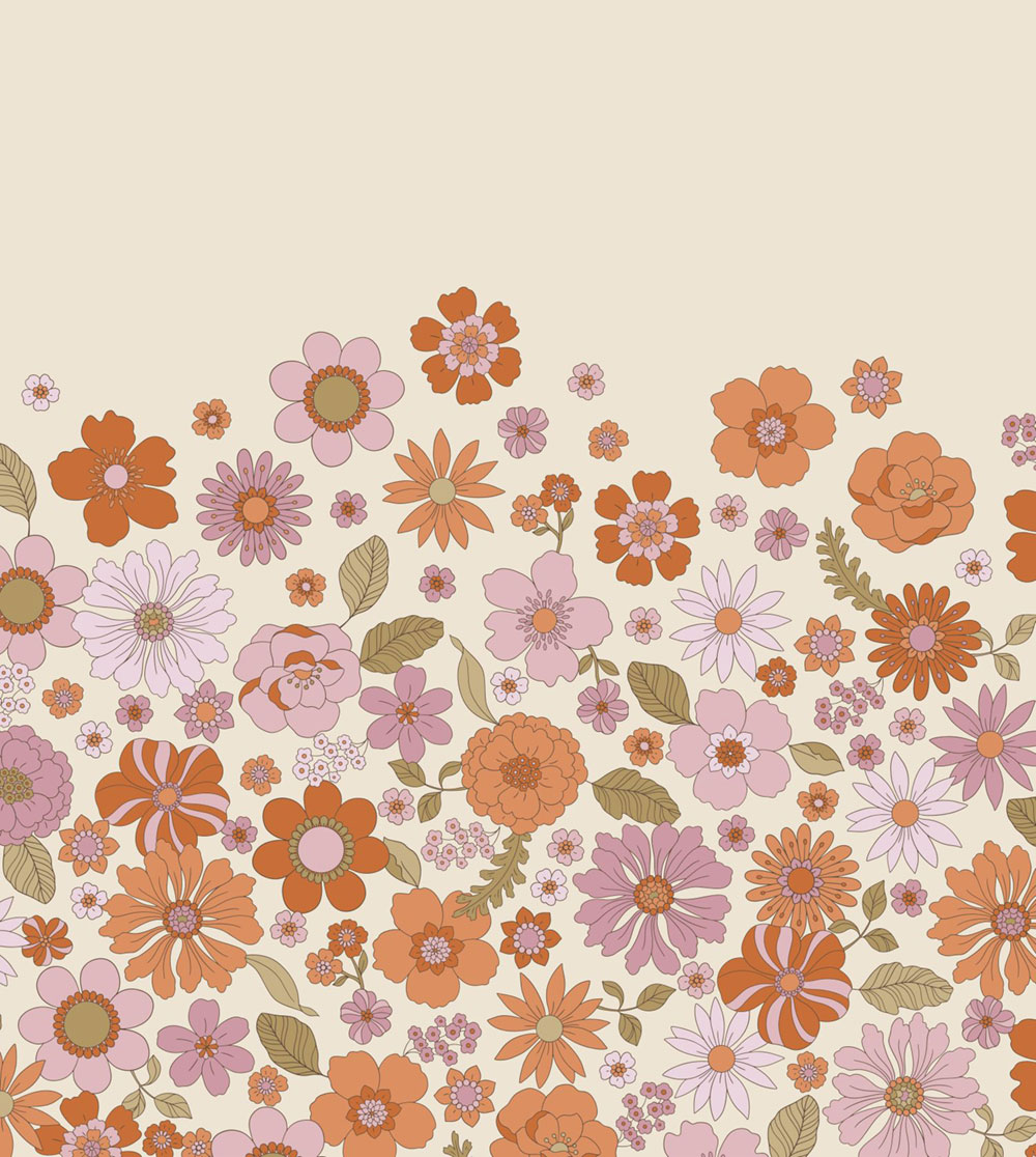 Obrazová tapeta s retro květinovým vzorem, krémová, 159592, Floral Fever, Esta Home
