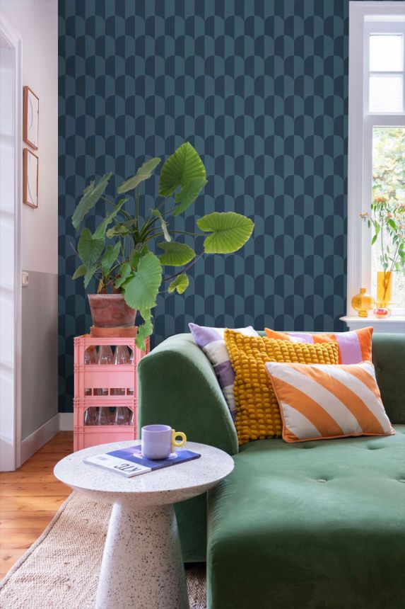 Tapeta s ArtDeco vzorem, modrá, 139990, Color Pop, Esta Home