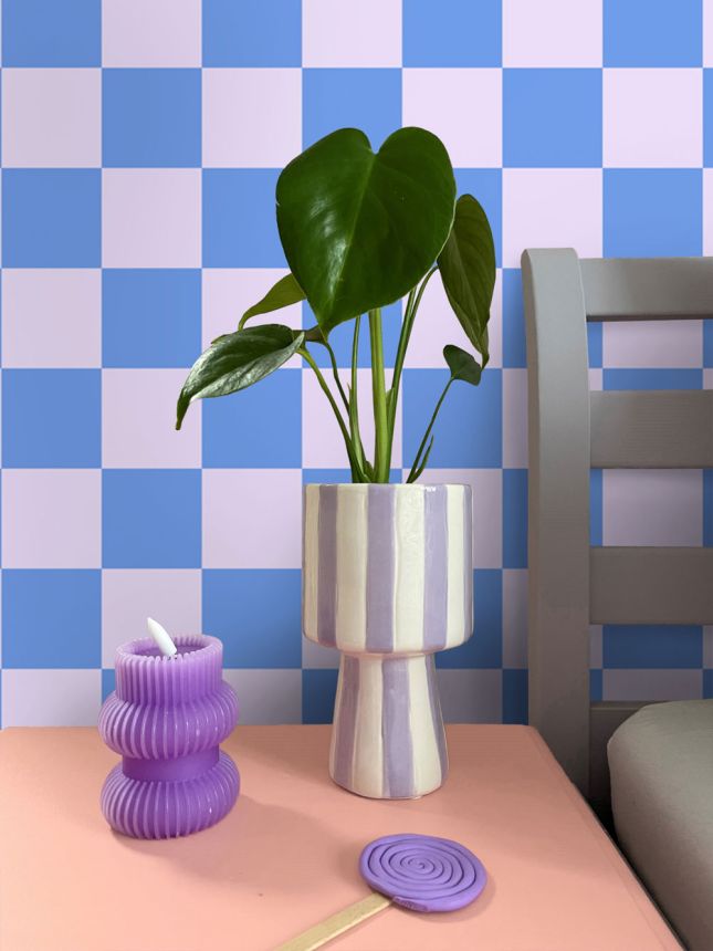 Tapeta se šachovnicovým vzorem, modrá, růžová, 130912, Color Pop, Esta Home