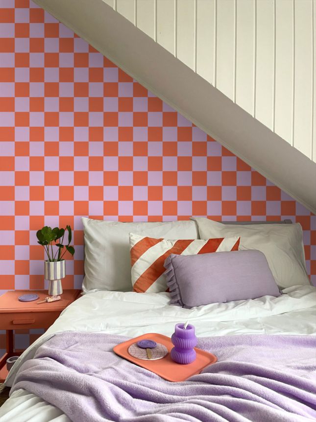 Tapeta se šachovnicovým vzorem, červená, růžová, 130914, Color Pop, Esta Home