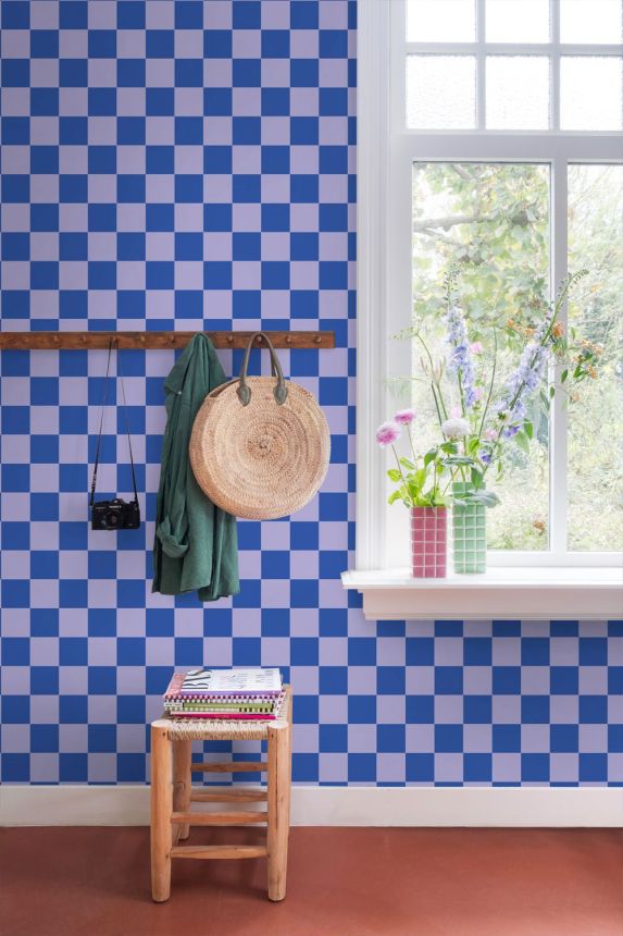 Tapeta se šachovnicovým vzorem, modrá, fialová, 130917, Color Pop, Esta Home