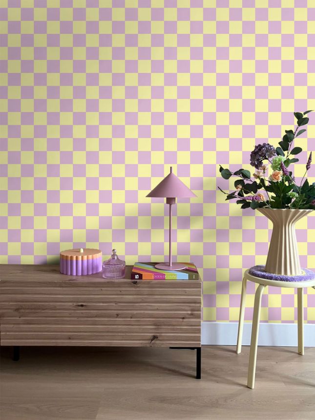 Tapeta se šachovnicovým vzorem, žlutá, růžová, 131134, Color Pop, Esta Home