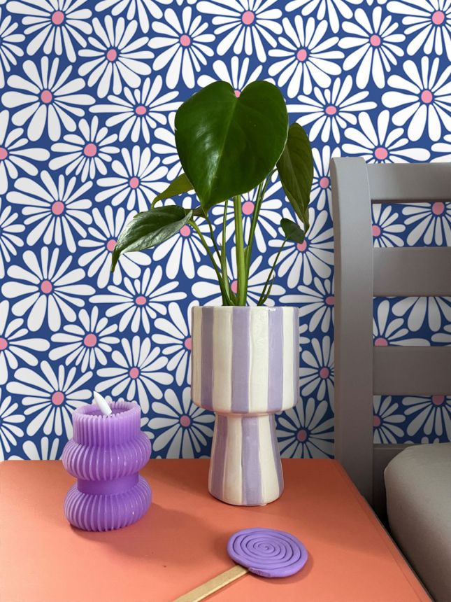 Květinová tapeta, modrá, bílá, 131150, Color Pop, Esta Home