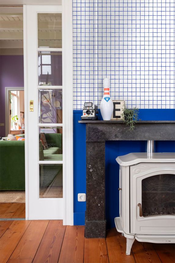 Tapeta s mřížkou, bílá, modrá, 131274, Color Pop, Esta Home
