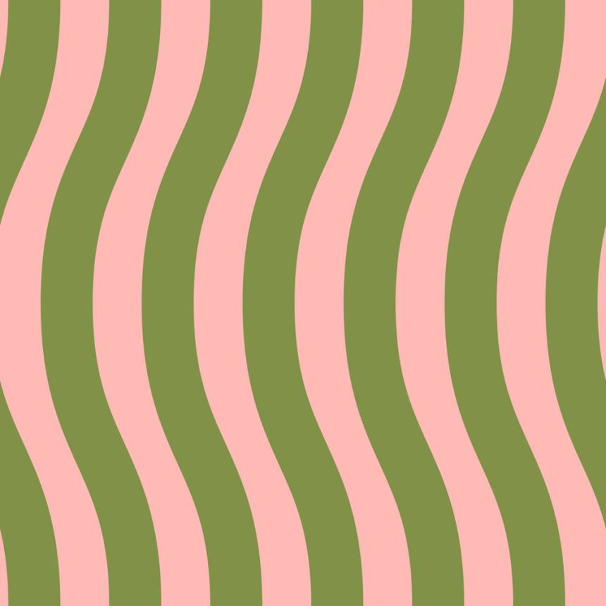 Tapeta s vlnitými pruhy, zeleno-růžová, 131610, Color Pop, Esta Home