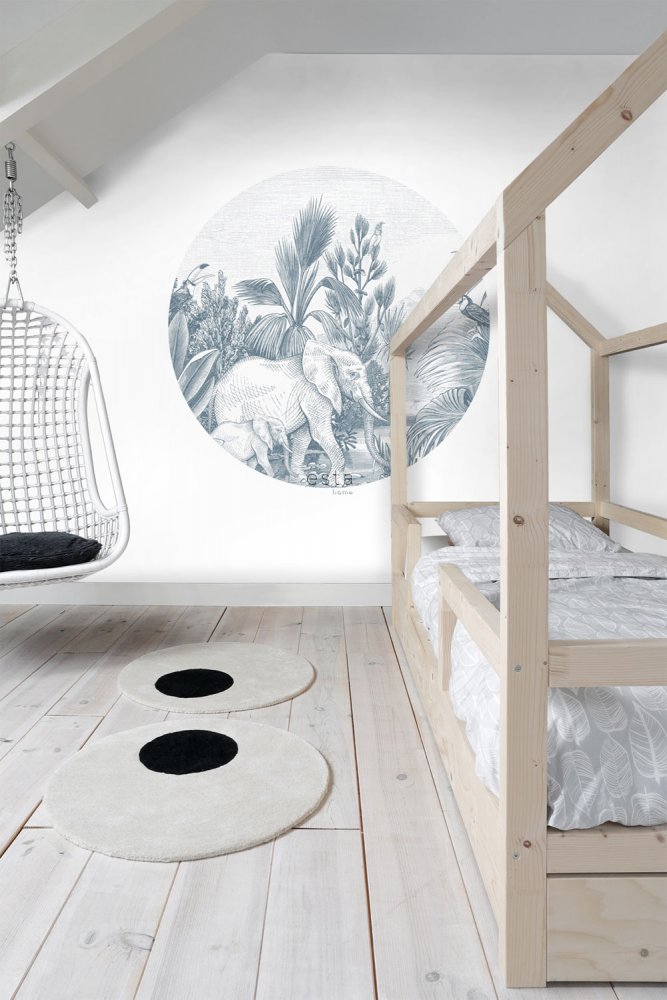 Samolepící kruhová obrazová tapeta Džungle, sloni 159089, průměr 140 cm, Forest Friends, Esta