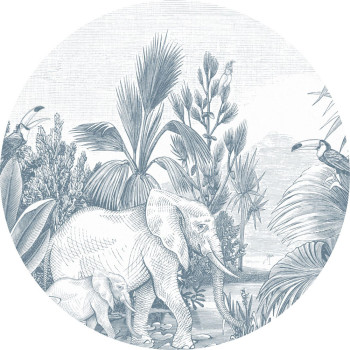 Samolepící kruhová obrazová tapeta Džungle, sloni 159089, průměr 140 cm, Forest Friends, Esta