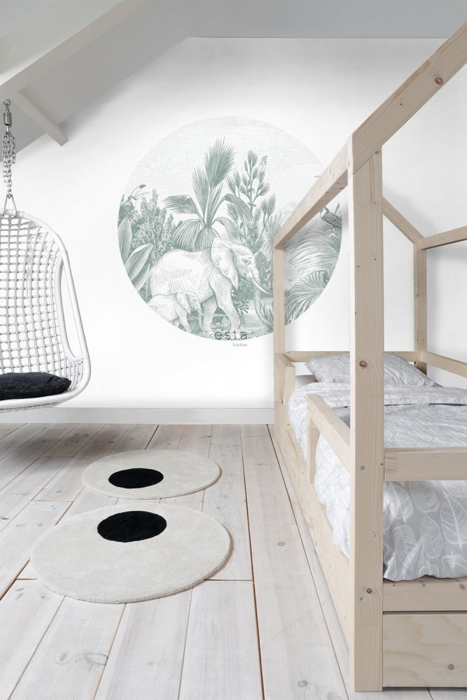 Samolepící kruhová obrazová tapeta Džungle, sloni 159087, průměr 140 cm, Forest Friends, Esta