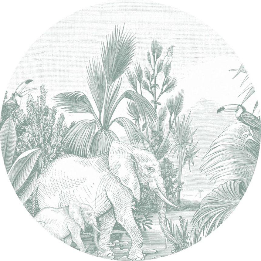 Samolepící kruhová obrazová tapeta Džungle, sloni 159087, průměr 140 cm, Forest Friends, Esta