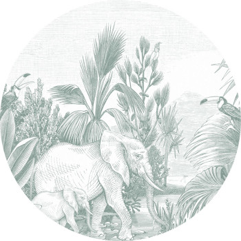 Samolepící kruhová obrazová tapeta Džungle, sloni 159087, průměr 140 cm, Forest Friends, Esta