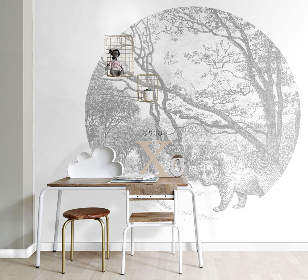 Samolepící kruhová obrazová tapeta Les, lesní zvířátka 159083, průměr 140 cm, Forest Friends, Esta