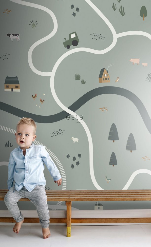 Vliesová obrazová tapeta Farma, silnice, traktory 159056, 200 x 279 cm, Forest Friends, Esta