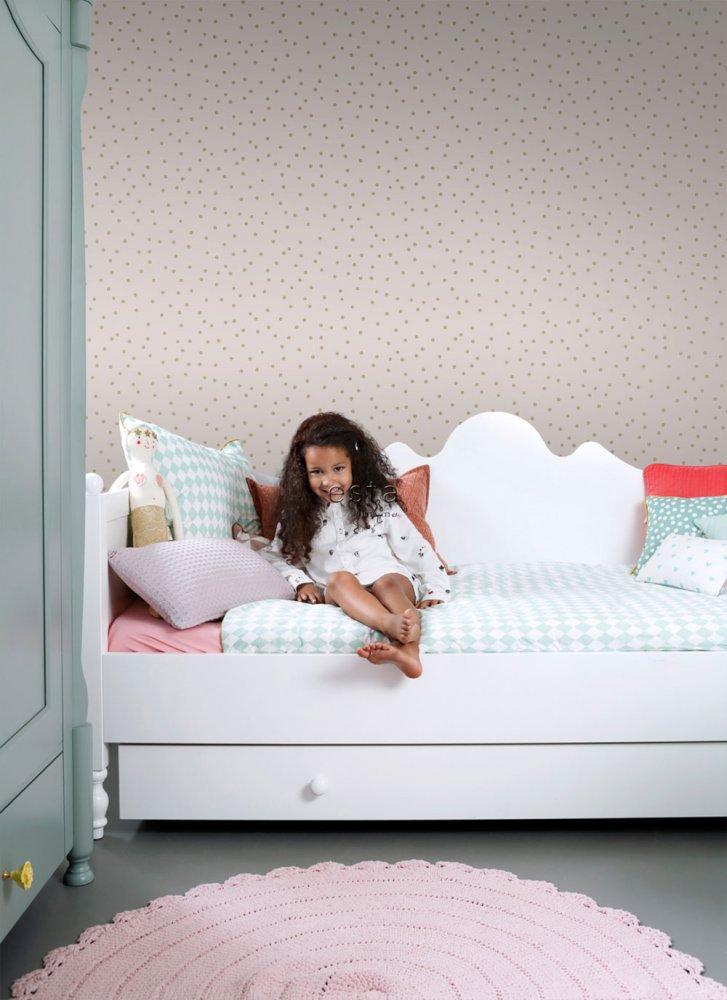 Starorůžová vliesová tapeta na zeď, zlaté puntíky 139274, Forest Friends, Esta