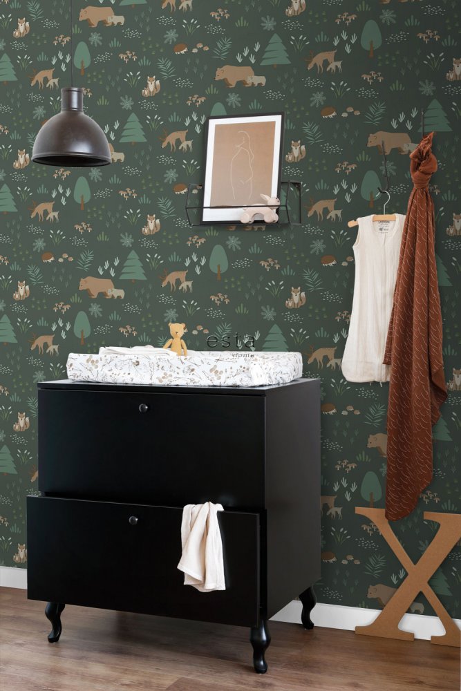 Šedá vliesová dětská tapeta na zeď Zvířátka v lese 139249, Forest Friends, Esta