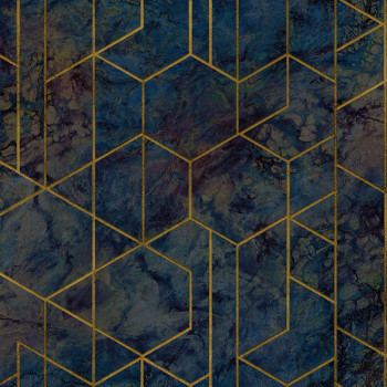 Geometrická mramorovaná modrá vliesová tapeta na zeď WL2503, Wanderlust, Grandeco