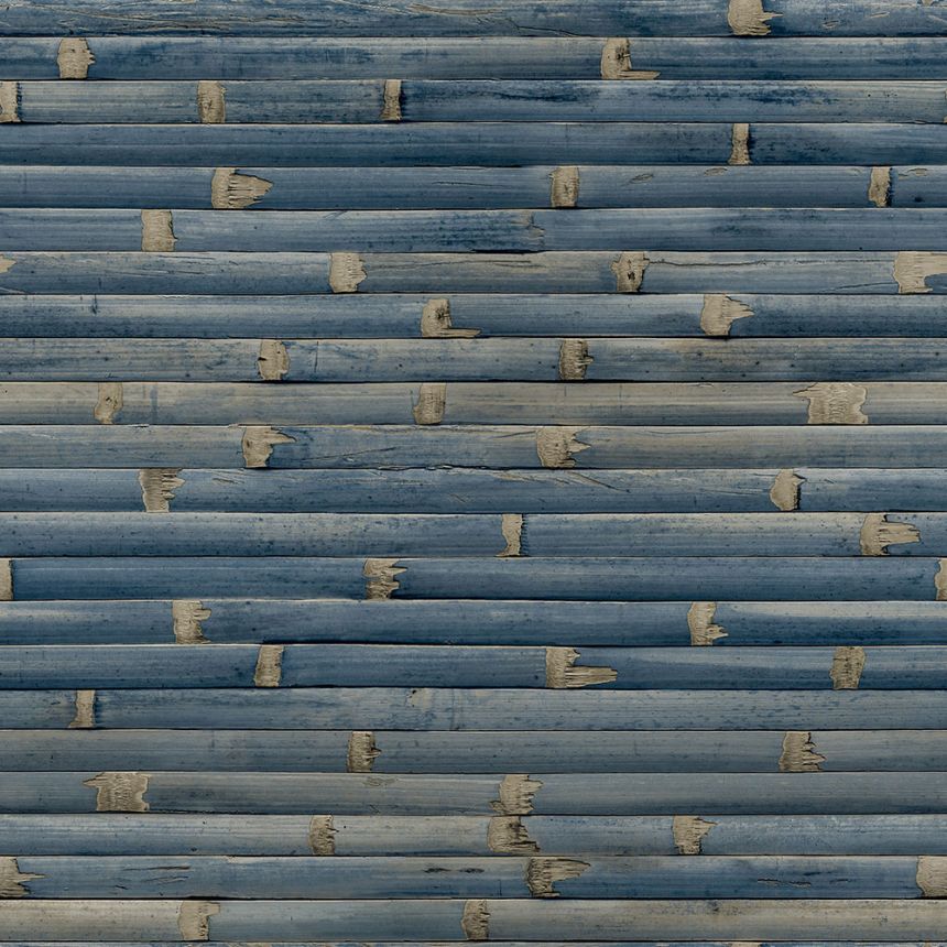 Modrá vliesová tapeta na zeď, imitace bambusu, WL1102, Wanderlust, Grandeco