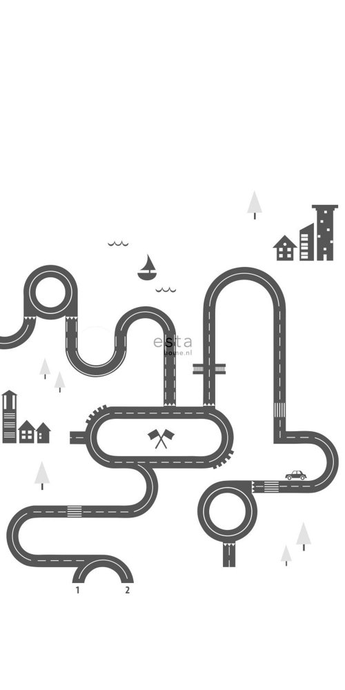 Černobílá vliesová tapeta na zeď Silnice 158836, 1,395 x 2,79 m, Little Bandits, Esta