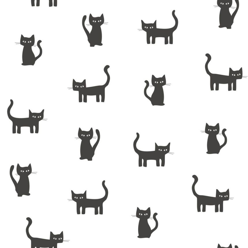 Vliesová tapeta bílá s černými kočičkami 138928, Little Bandits, Esta