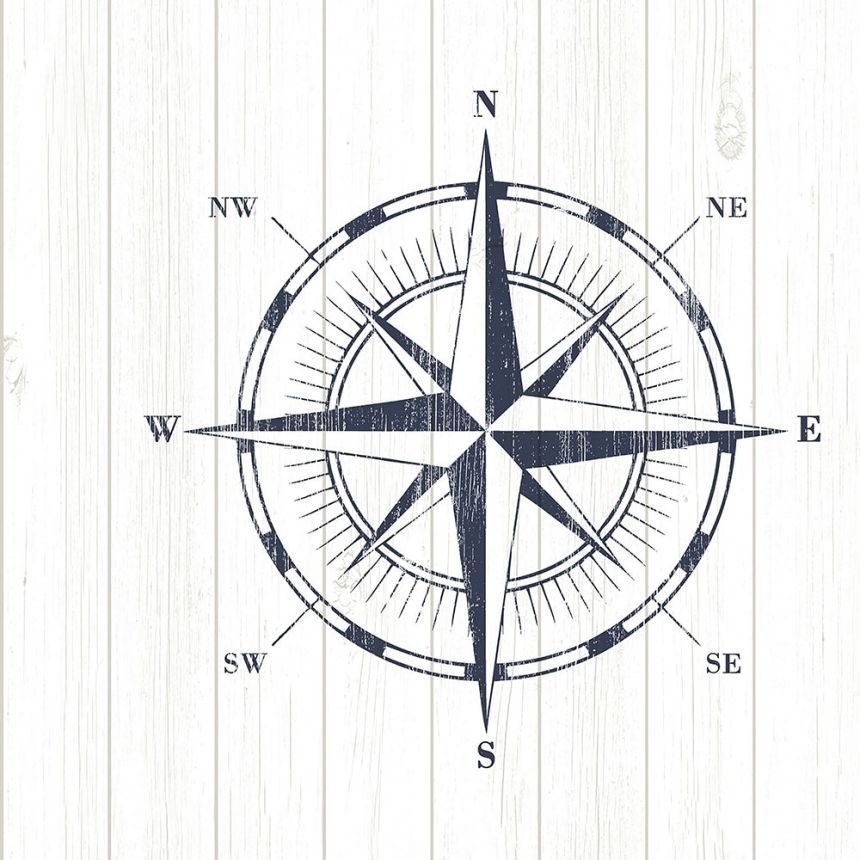 Vliesová tapeta na zeď, Kompas na palubkovém podkladu 138975, Regatta Crew, Esta Home