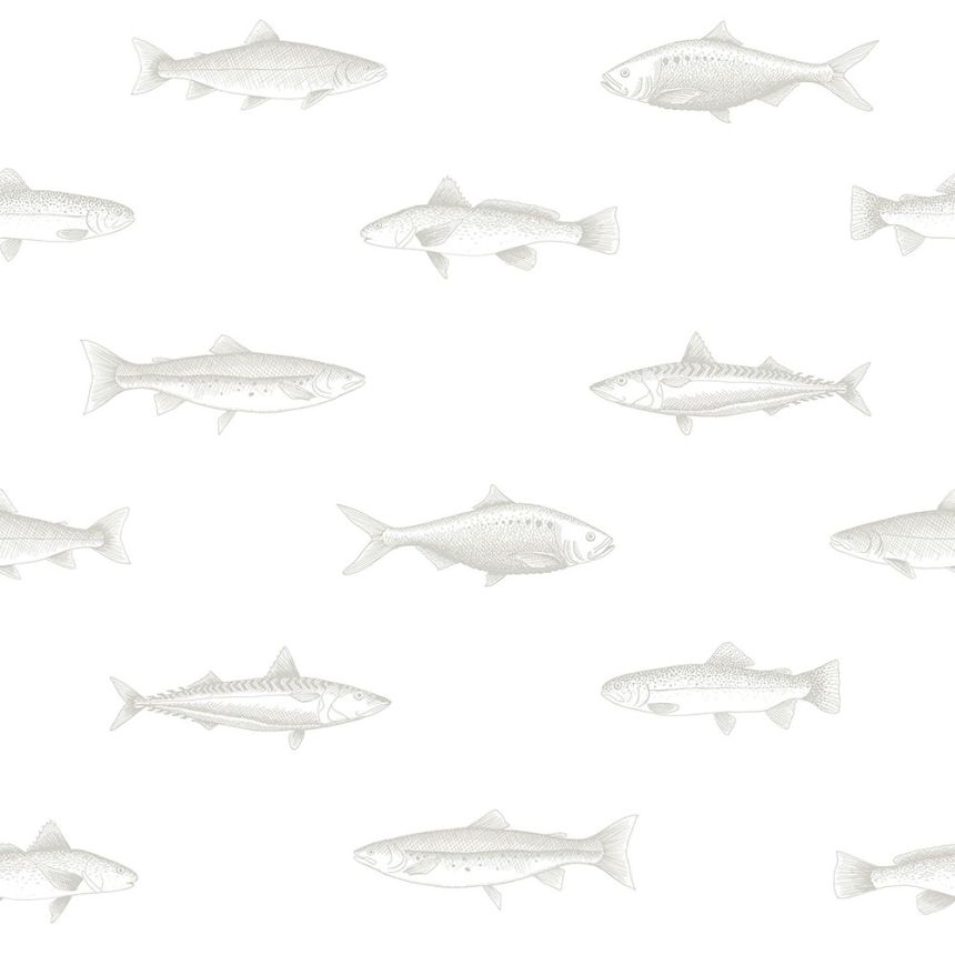 Vliesová tapeta bílá se stříbrnými rybami 138966, Regatta Crew, Esta