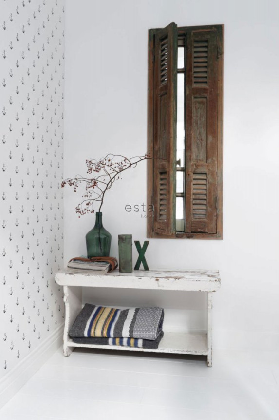 Vliesová tapeta bílá, modré kotvy 138965, Regatta Crew, Esta Home