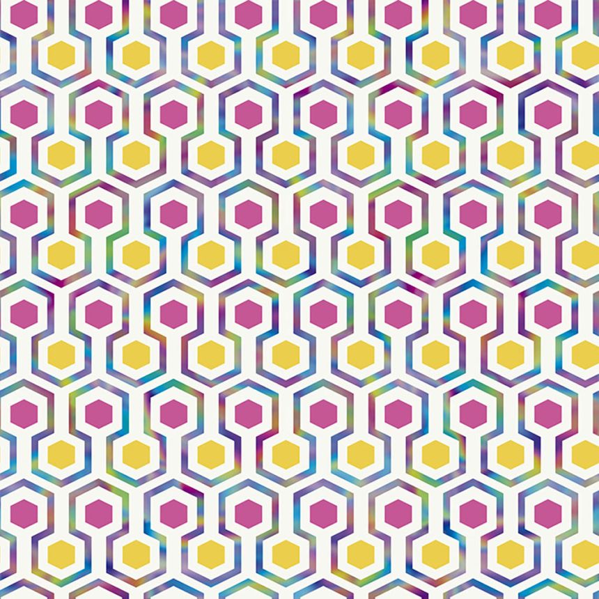 Geometrická vliesová tapeta s barevnými hexagony GV24290, Good Vibes, Decoprint