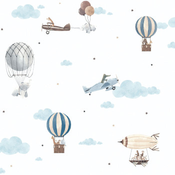 Papírová dětská tapeta se zvířátky, letadly, balóny 456-1, Pippo, ICH Wallcoverings