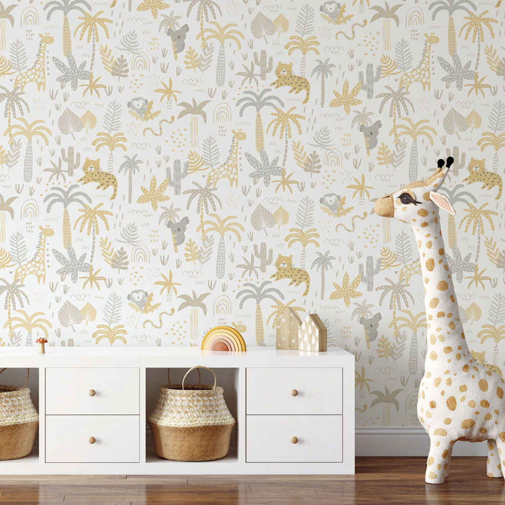 Papírová dětská tapeta se zvířátky, palmami a listy 454-2, Pippo, ICH Wallcoverings