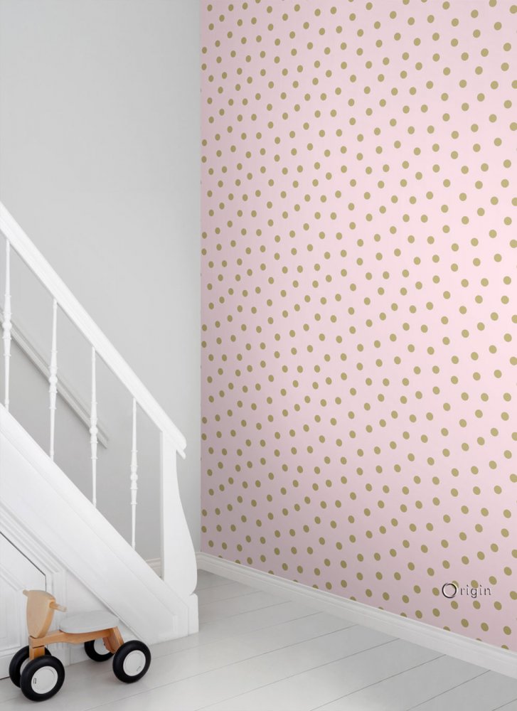 Růžová vliesová tapeta se zlatými puntíky 347677, Precious, Origin