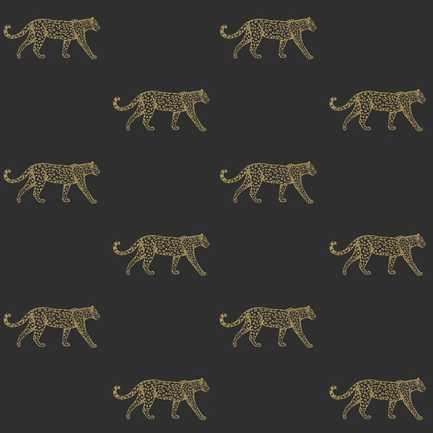 Černá vliesová tapeta se zlatými leopardy 347686, City Chic, Precious, Origin