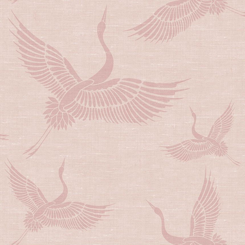 Vliesová růžová tapeta - ptáci, jeřábi - látková textura 347757, Natural Fabrics, Origin