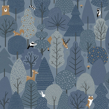 Vliesová modrá dětská tapeta - zvířátka v lese - M51601, My Kingdom, Ugépa