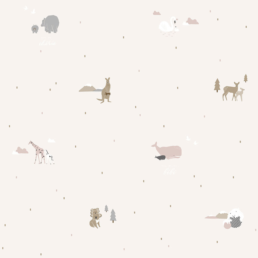 Růžová dětská vliesová tapeta se zvířátky, 7004-3, Noa, ICH Wallcoverings