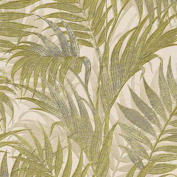 Luxusní béžová vliesová tapeta, zelené palmové listy GR322104, Grace, Design ID