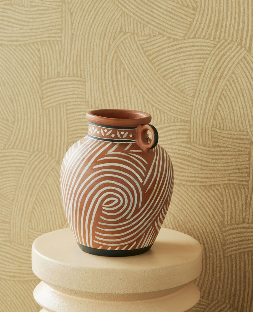 Šedozelená vliesová tapeta s grafickým etno vzorem, 318014, Twist, Eijffinger