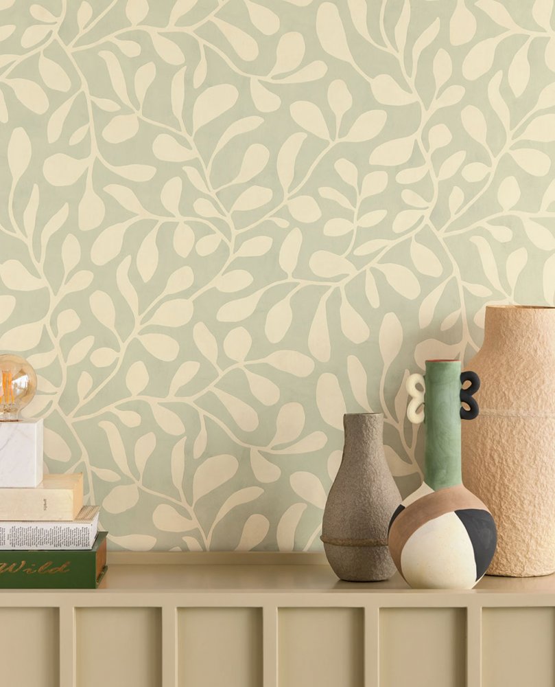 Okrová vliesová tapeta, rostliny, větvičky, listy 318034, Twist, Eijffinger