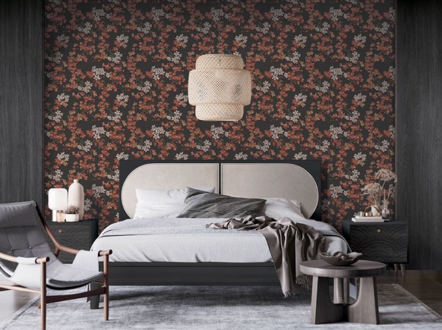 Luxusní černá vliesová tapeta na zeď květiny GR322207, Grace, Design ID   ROZBALENO