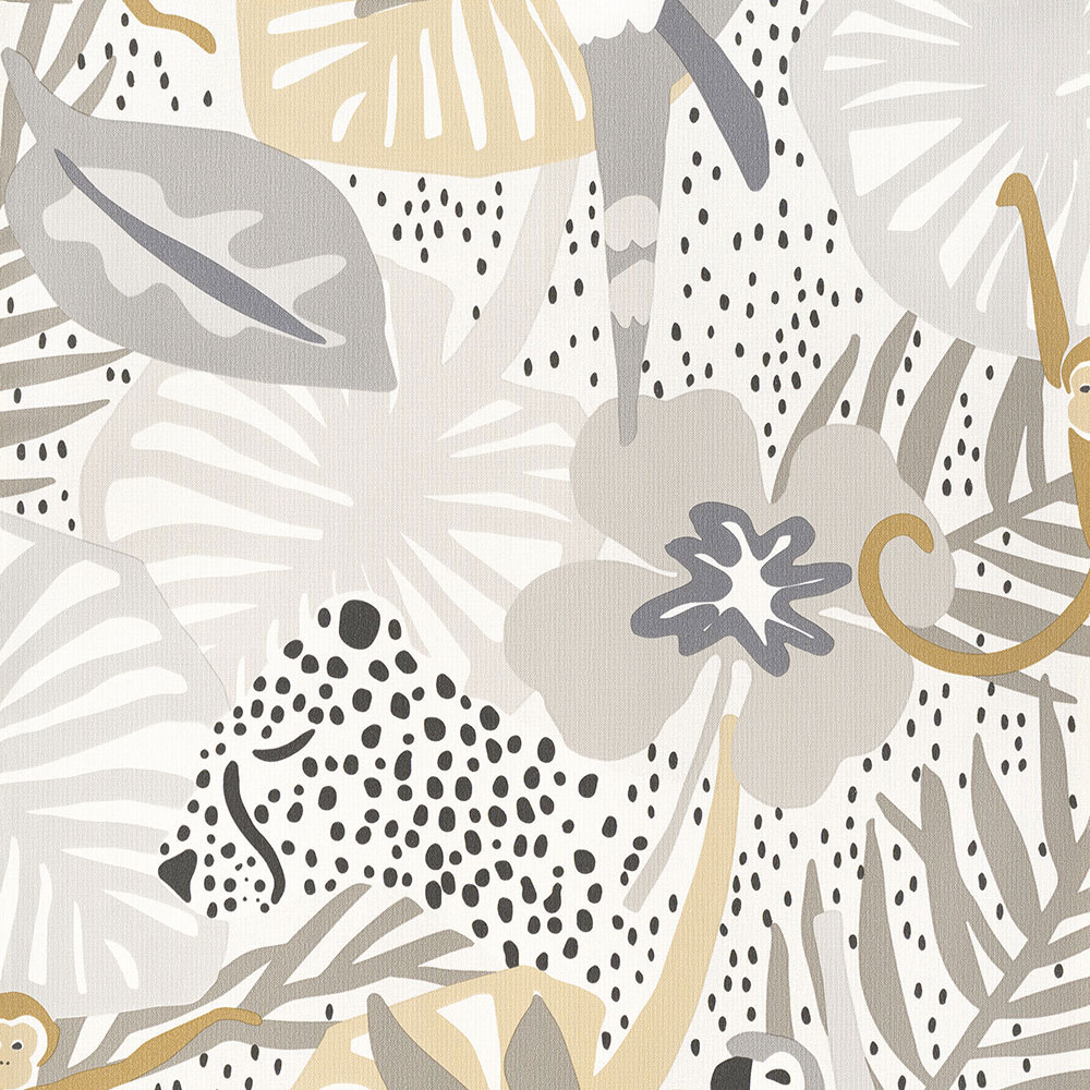 Vliesová dětská tapeta s listy, papoušky, opicemi 220720, Doodleedo, BN Walls