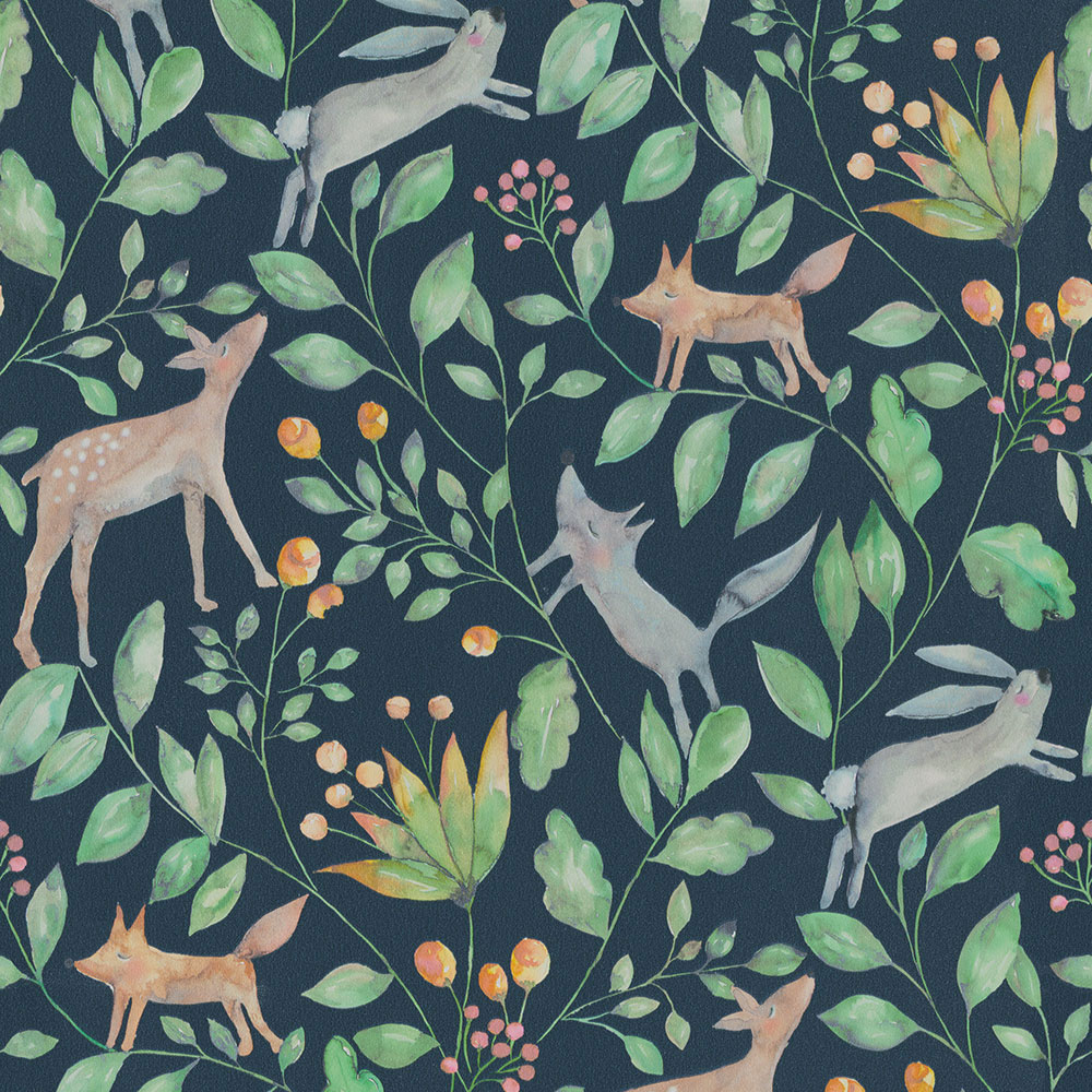 Černá vliesová dětská tapeta s lesními zvířátky 220704, Doodleedo, BN Walls