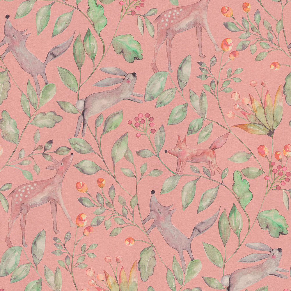 Růžová vliesová dětská tapeta s lesními zvířátky 220702, Doodleedo, BN Walls