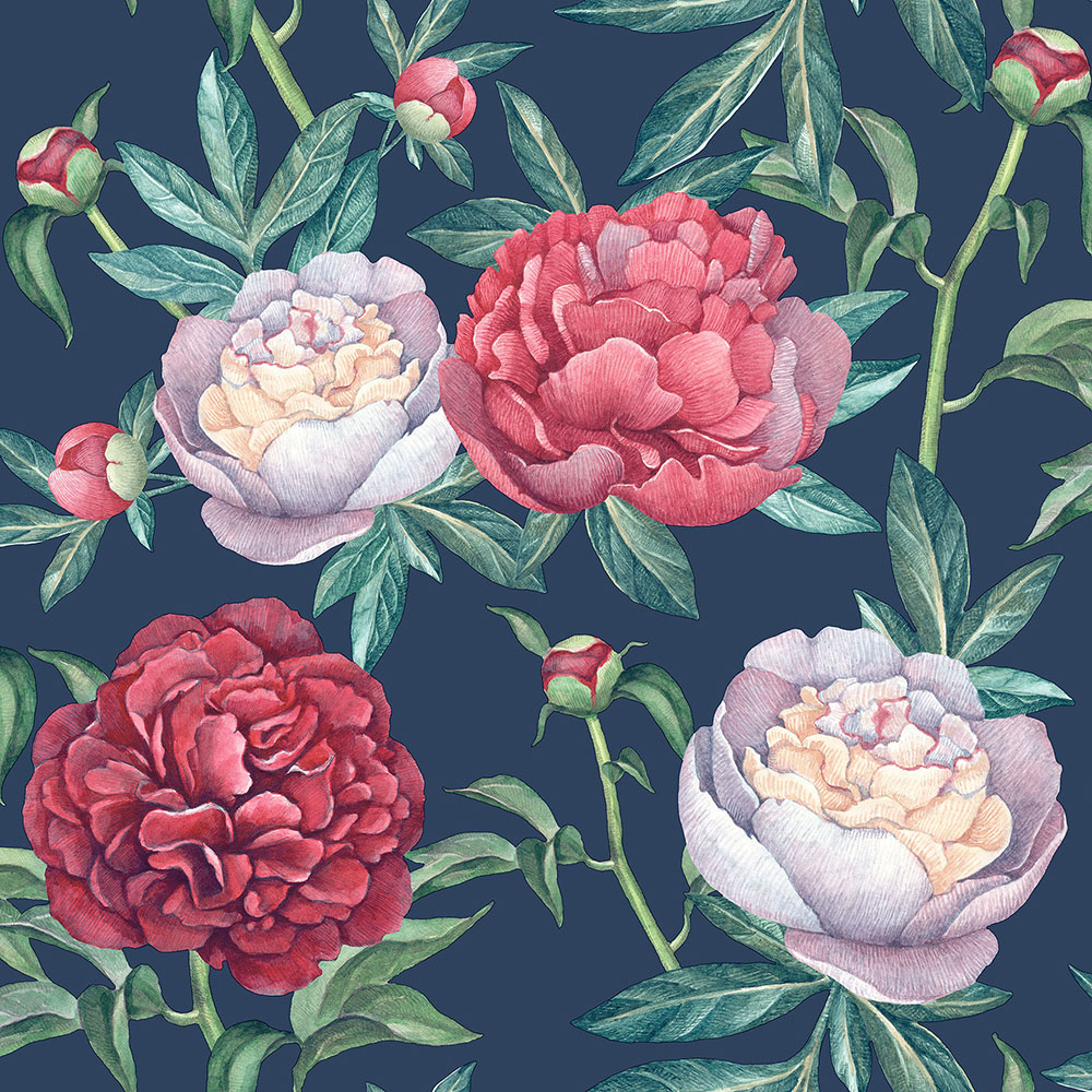 Modrá vliesová tapeta na zeď, Květy, M57391D, Adéle, Ugépa