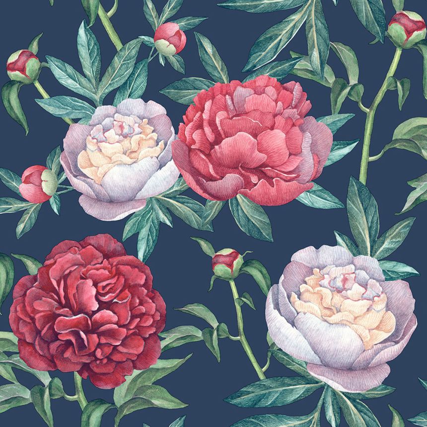 Modrá vliesová tapeta na zeď, Květy, M57391D, Adéle, Ugépa