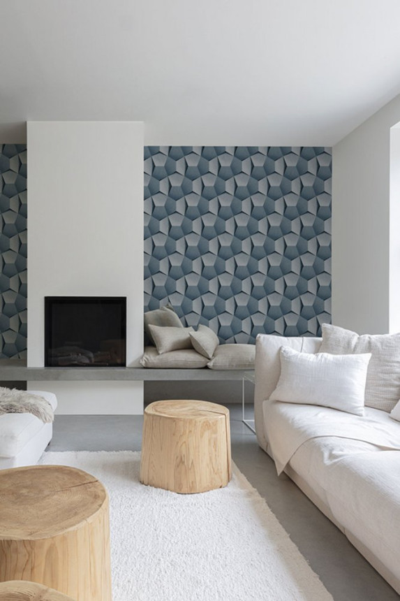 Geometrická modrá vliesová 3d tapeta na zeď A54603, Vavex 2024