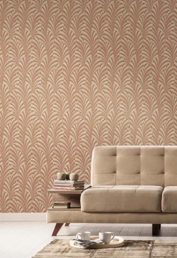 Cihlově červená vliesová tapeta na zeď, stylizované listy, A53301, Vavex 2024