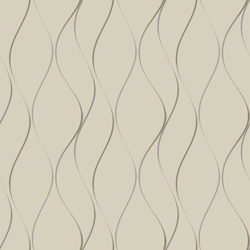 Luxusní béžová vliesová tapeta se zlatými vlnkami Y6201404, Dazzling Dimensions 2, York