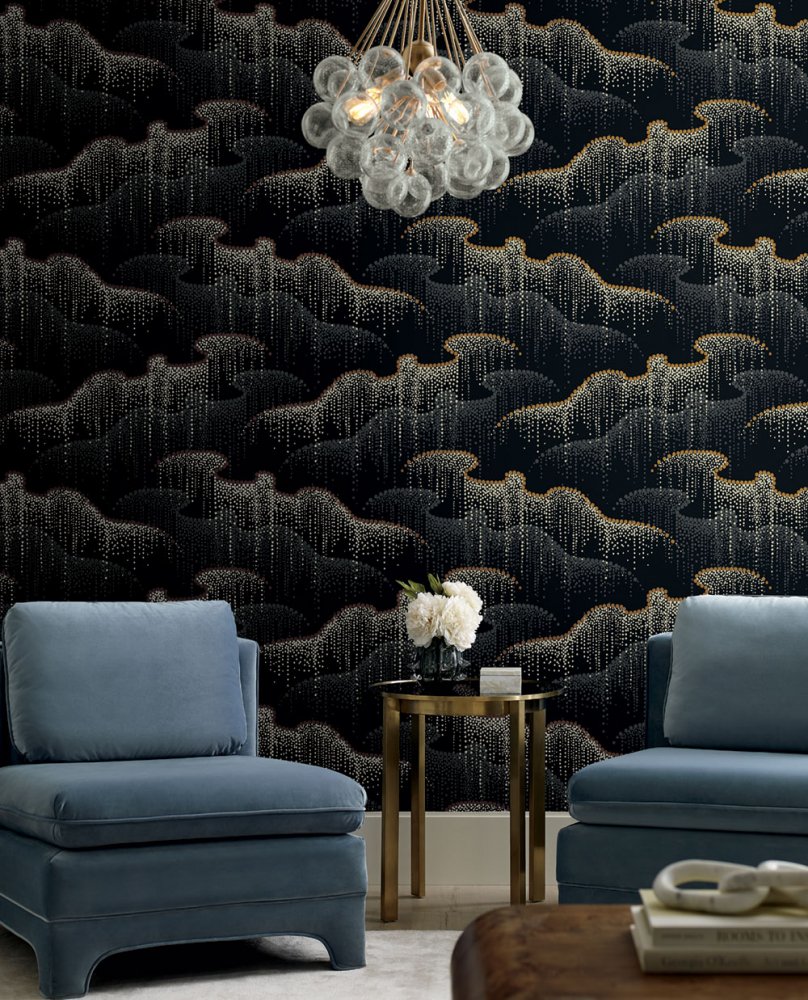 Černá vliesová tapeta na zeď, puntíky, perly OS4261, Modern nature II, York