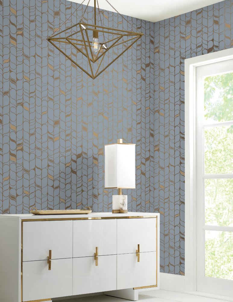 Modrozlatá vliesová tapeta na zeď, listy OS4202, Modern Nature II, York