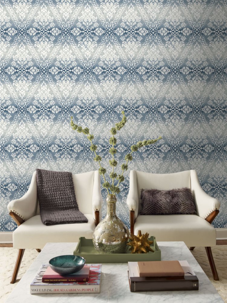 Modrošedá předklížená tapeta, damaškový vzor DM4932, Damask, York