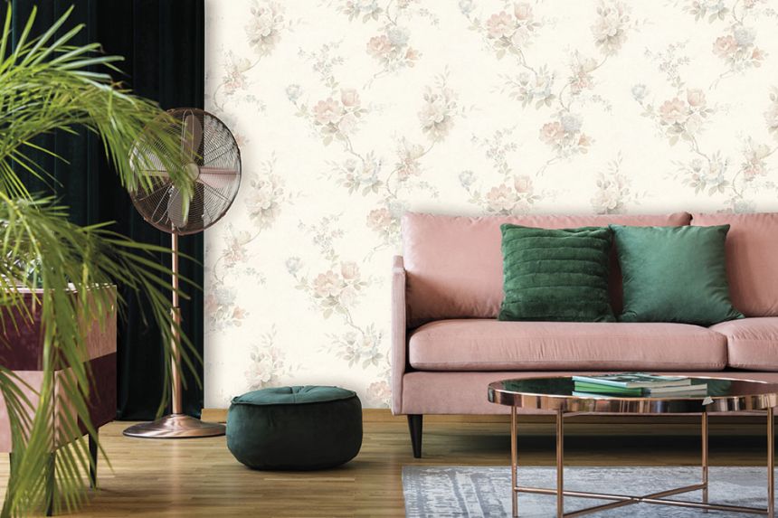 Béžová vliesová tapeta na zeď květiny, Z66861, Satin Flowers, Zambaiti Parati