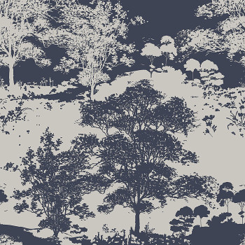 Modro-stříbrná vliesová tapeta - stromy, les 105230, Reclaim, Graham&Brown
